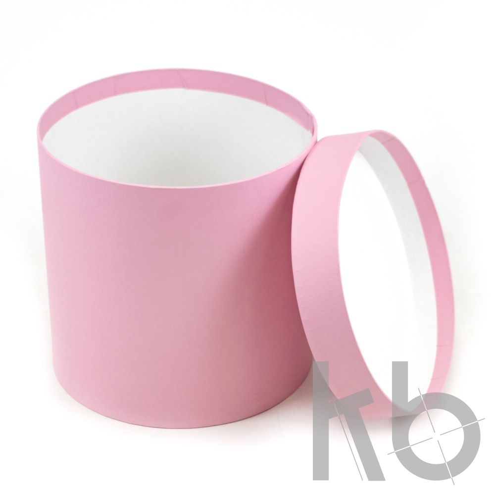 Круглая кашированная коробка розовая с крышкой