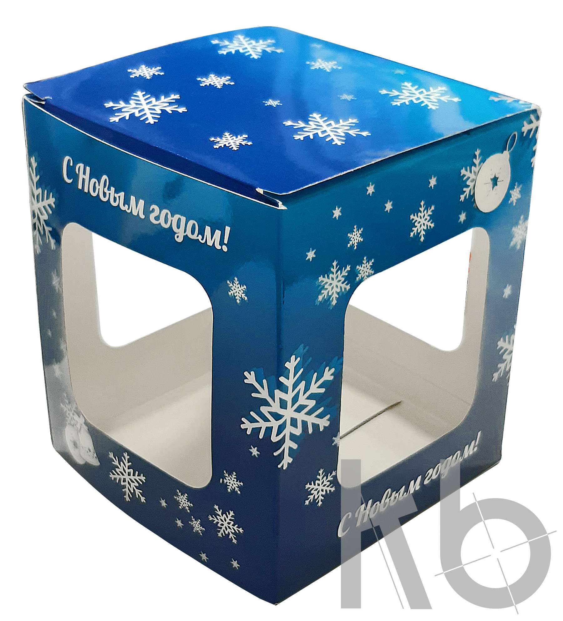 Коробка голубая со снежинками
