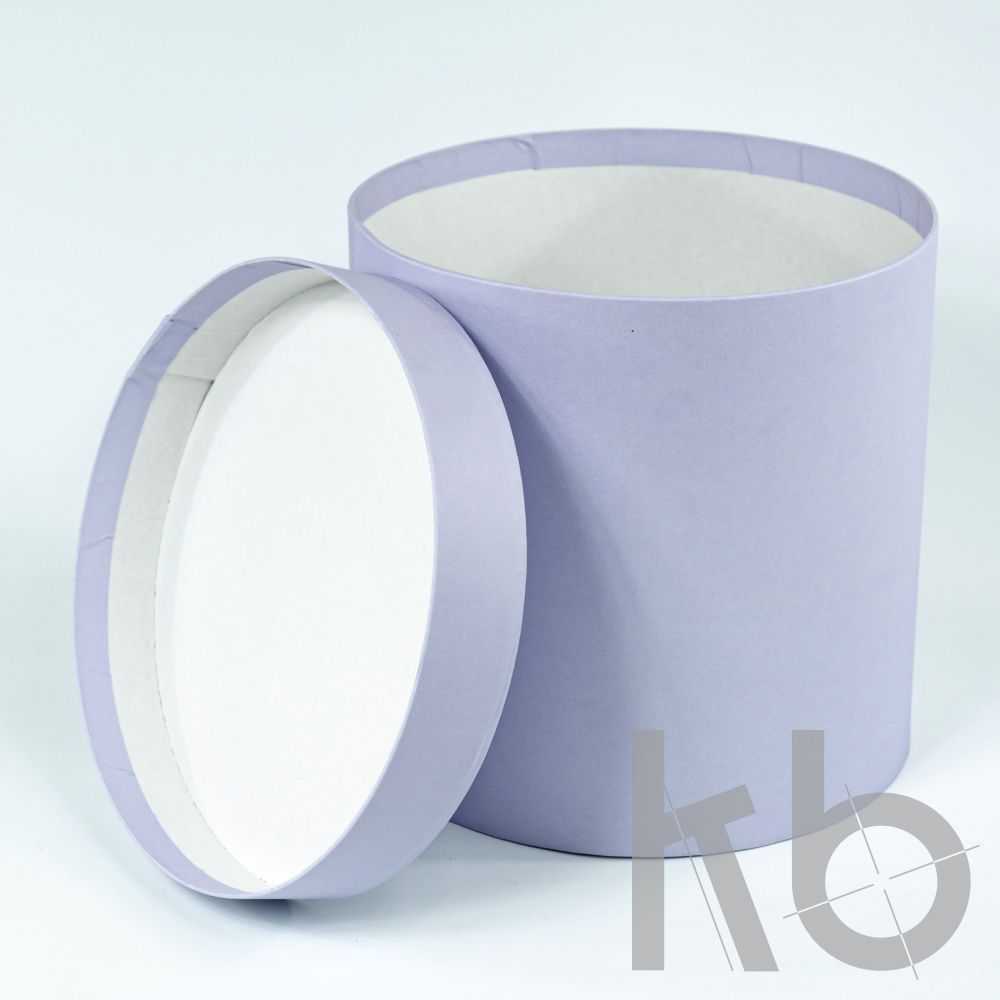 Круглая кашированная коробка светло-сиреневая с крышкой