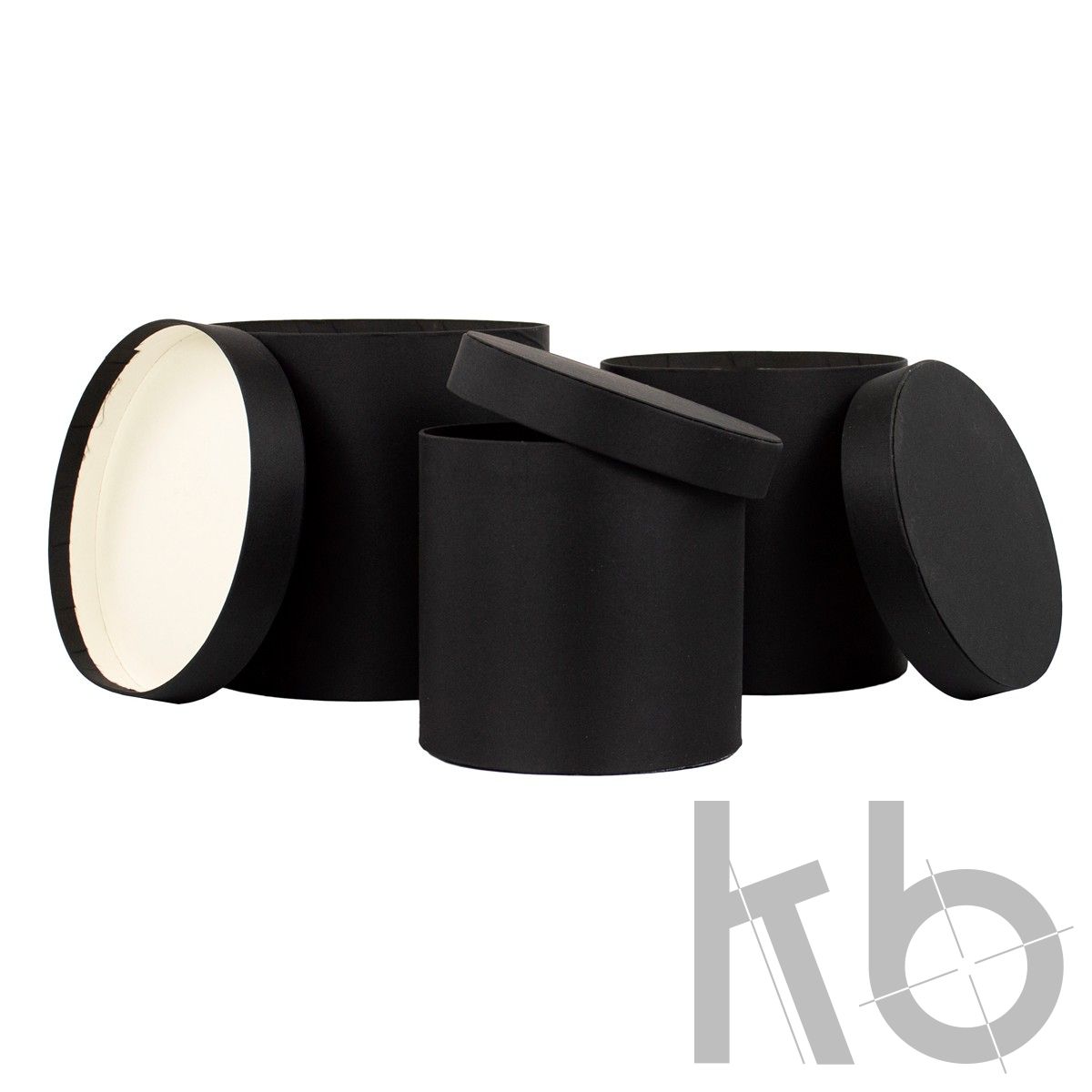 Черные круглые коробки, кашированные матовой бумагой