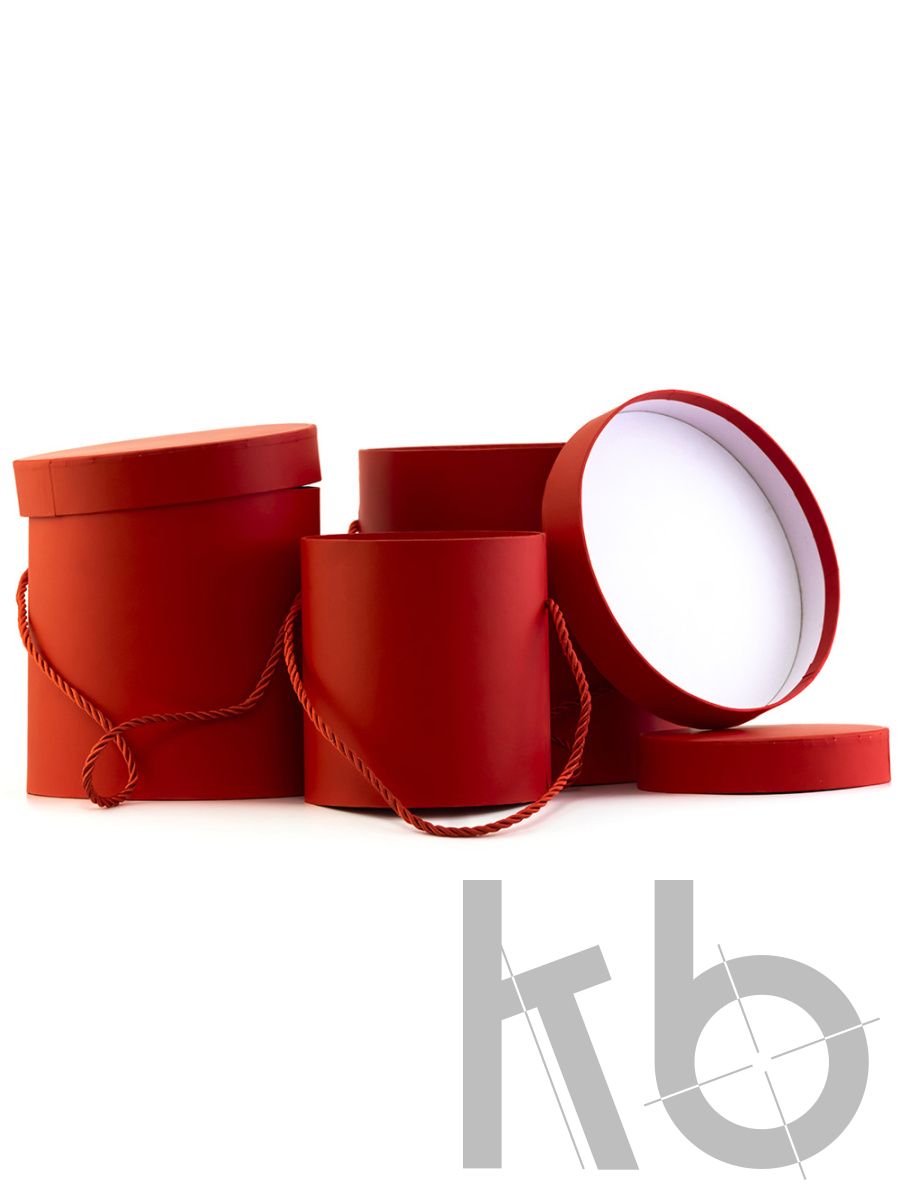 Бордовая круглая кашированная коробка с ручкой