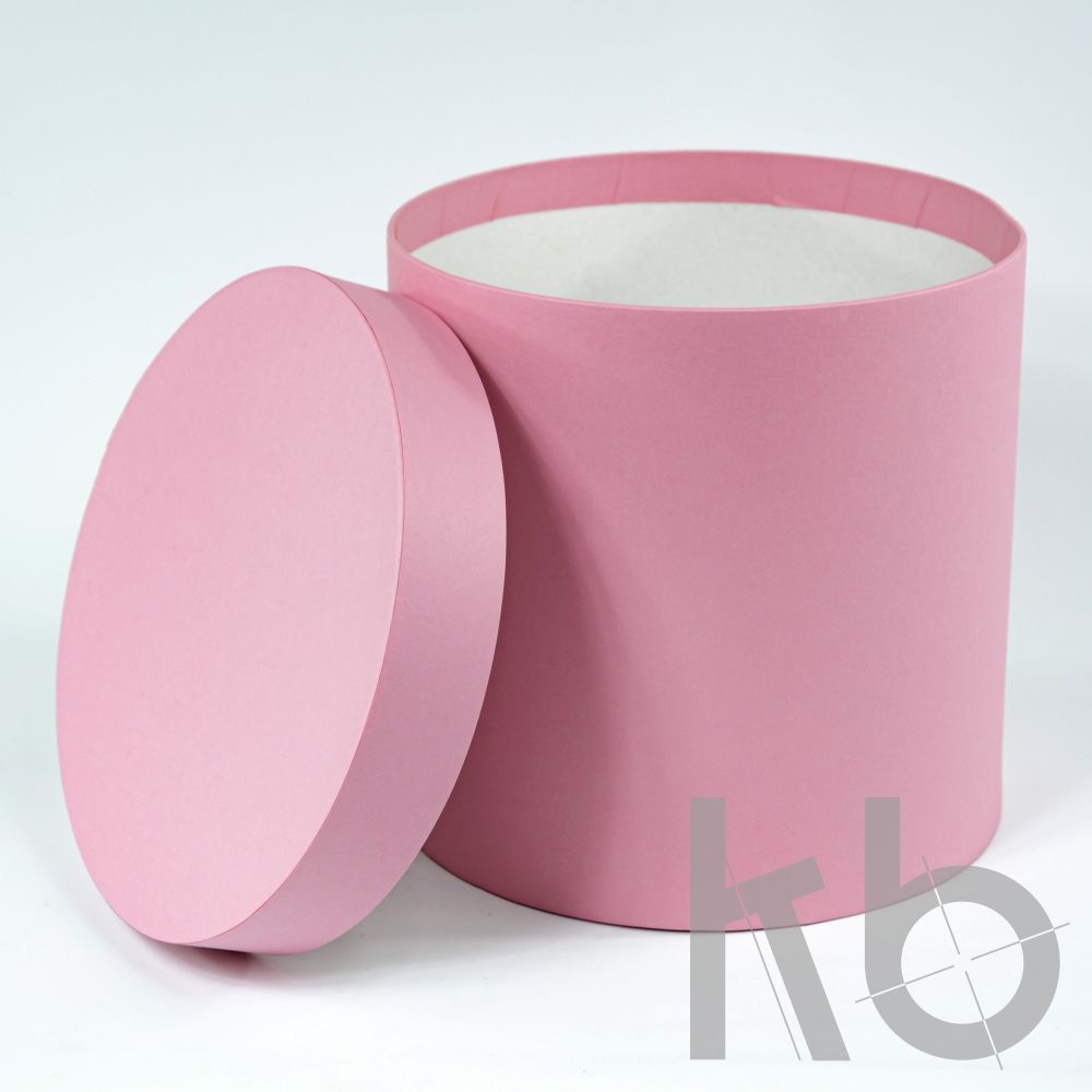 Круглая кашированная коробка розовая с крышкой