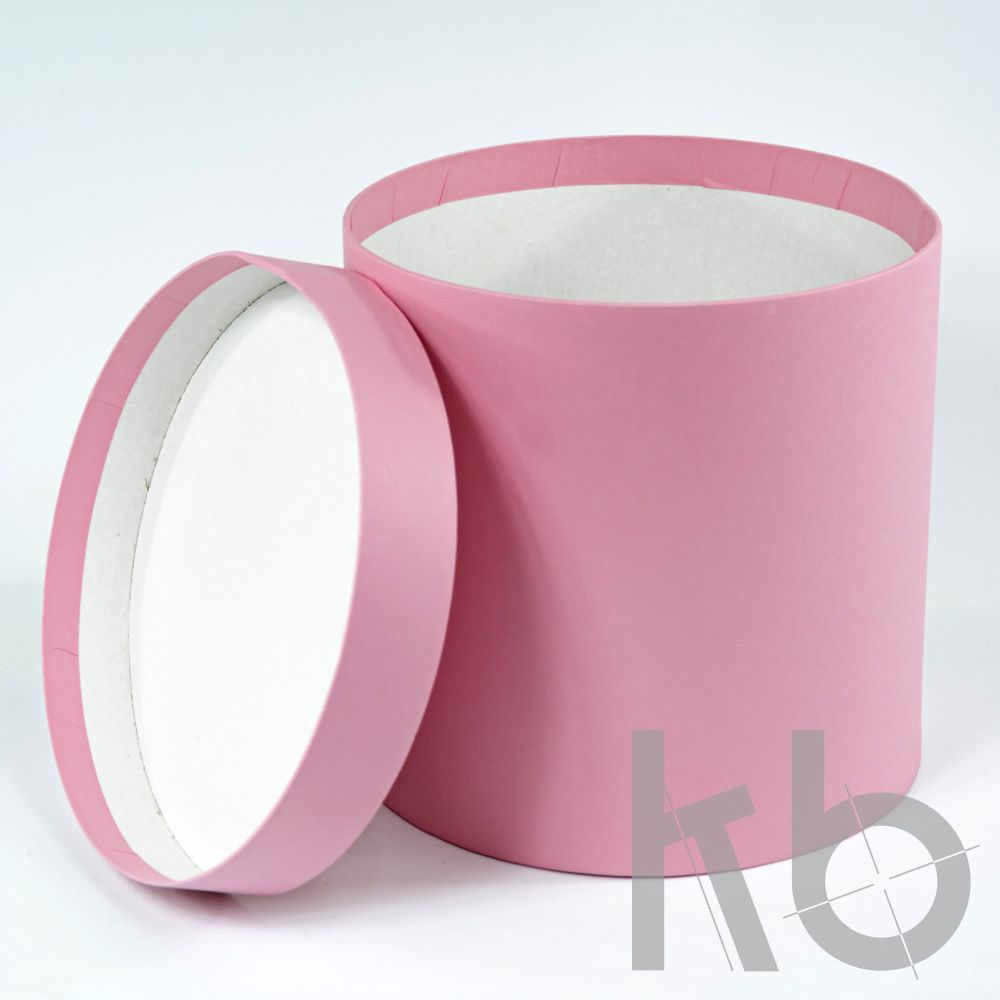 Круглая кашированная коробка розовая с крышкой
