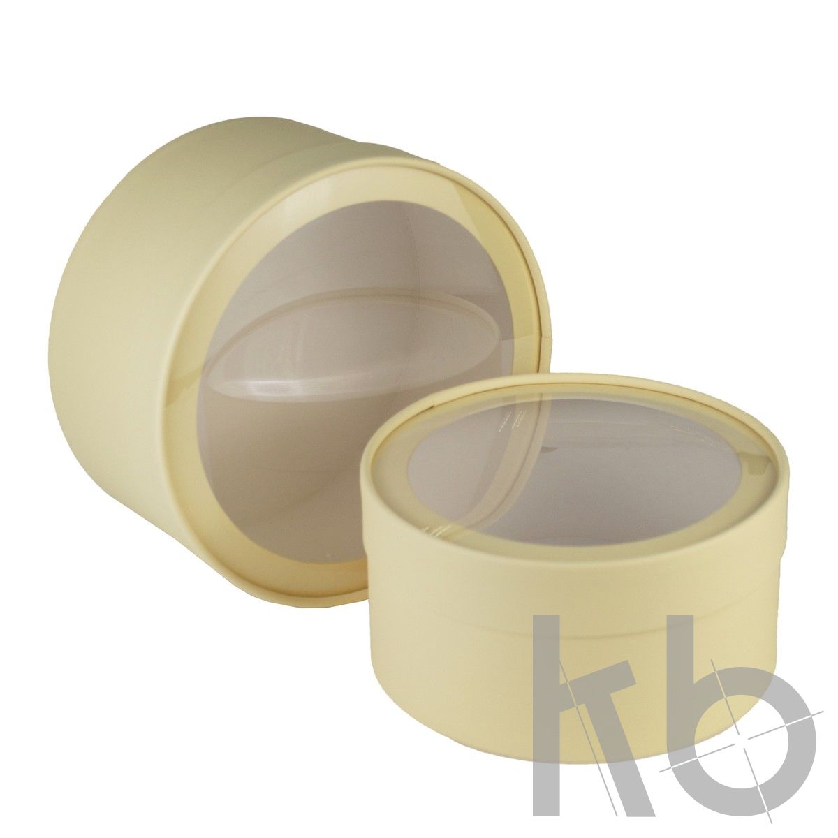 Коробка круглая желтая с окном на крышке