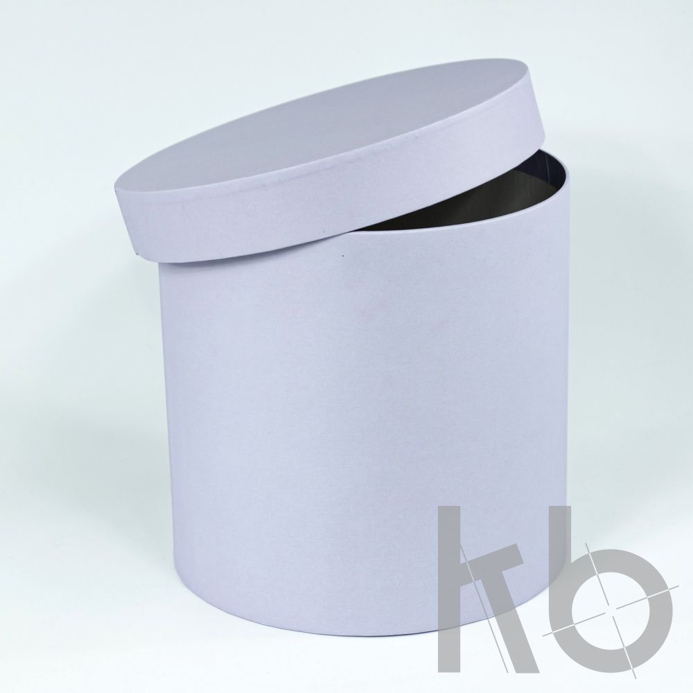 Круглая кашированная коробка светло-сиреневая с крышкой
