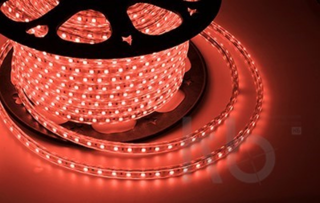 LED лента 220 В, 10х7 мм, IP67, SMD 2835, 60 LED/m, цвет свечения красный, бухта 100 м