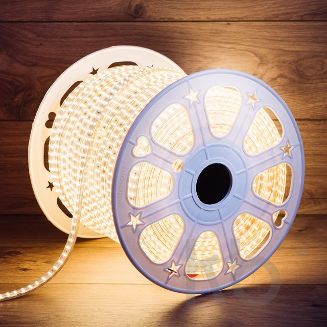 LED лента 220 В, 6.5x17 мм, IP67, SMD 2835, 180 LED/m, цвет свечения теплый белый, 100 м