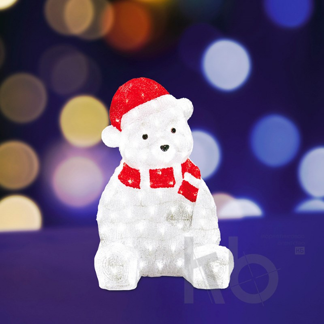 Акриловая светодиодная фигура "Медвежонок в красном колпаке" 56 см, 200 светодиодов, IP 65, понижающий трансформатор в комплекте, NEON-NIGHT