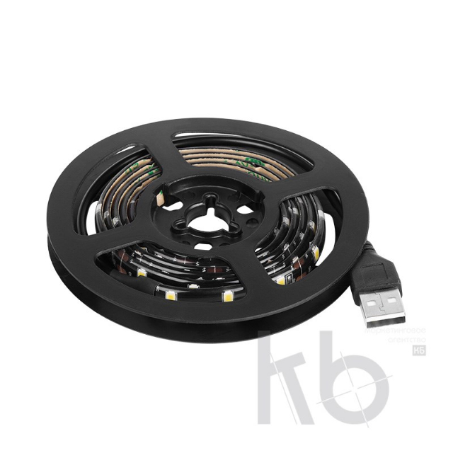 LED лента с USB коннектором 5 В, 8 мм, IP65, SMD 2835, 60 LED/m, цвет свечения белый (6500 K)