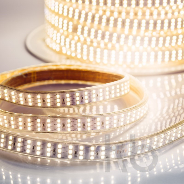 LED лента 220 В, 7.5x20 мм, IP67, SMD 2835, 276 LED/m, цвет свечения теплый белый, 50 м