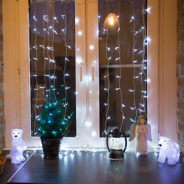 Гирлянда "Светодиодный Дождь"  1,5х1м, свечение с динамикой, прозрачный провод, 230 В, диоды БЕЛЫЕ