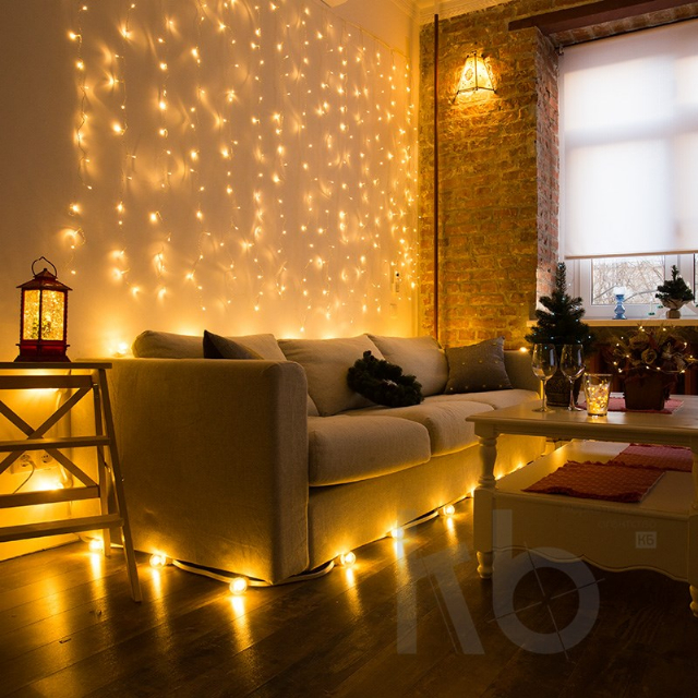 Гирлянда "Светодиодный Дождь"  1,5х1,5м, свечение с динамикой, прозрачный провод, 230 В, диоды ТЕПЛЫЙ БЕЛЫЙ