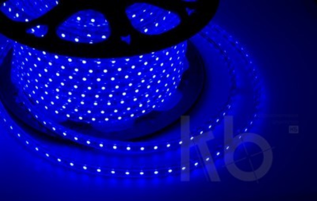 LED лента 220 В, 10х7 мм, IP67, SMD 2835, 60 LED/m, цвет свечения синий, бухта 100 м