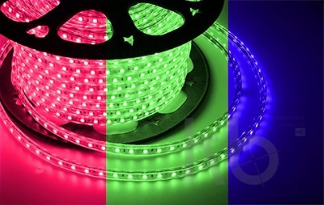 LED лента 220 В, 13х8 мм, IP67, SMD 5050, 60 LED/m, цвет свечения RGB