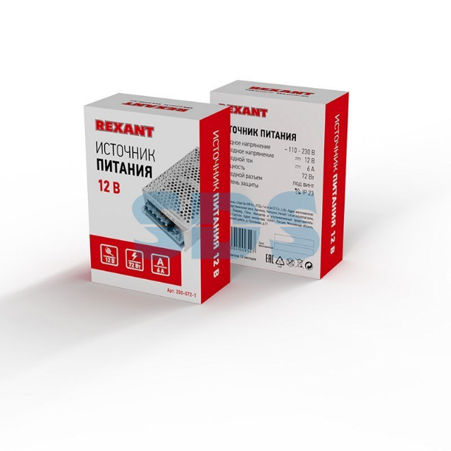 Источник питания 220 V AC/12 V DC 6 A 72 W с разъемами под винт, без влагозащиты (IP23)