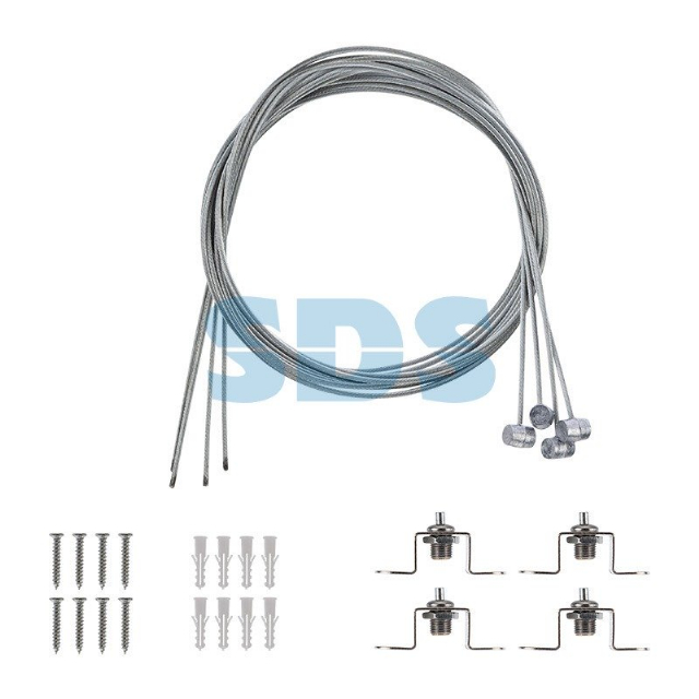 Комплект подвесных крепежей для светодиодных панелей № 1 (Трос длиной 1 м - 4 шт.; Винт самонарезающий 4х25 - 8 шт.; Дюбель пластмассовый 6х30 - 8 шт.; Кронштейн 16х16х16 мм - 4 шт., Кронштейн крепления к панели 55 х 10 мм – 4 шт.) REXANT