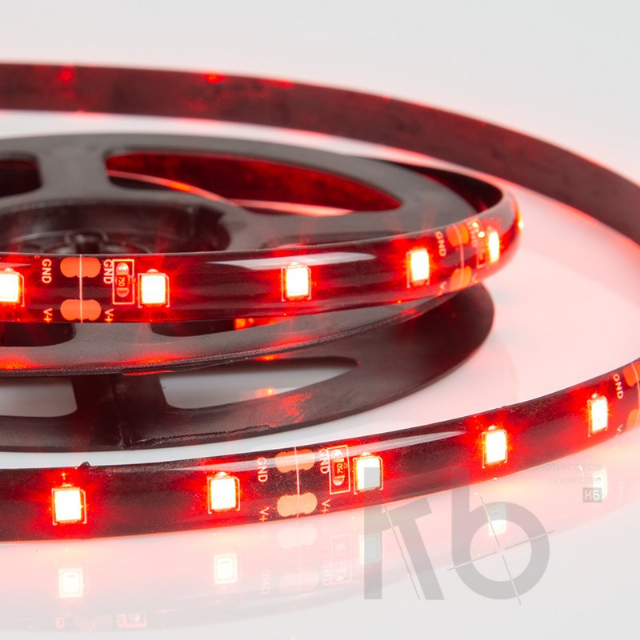 LED лента с USB коннектором 5 В, 8 мм, IP65, SMD 2835, 60 LED/m, цвет свечения красный