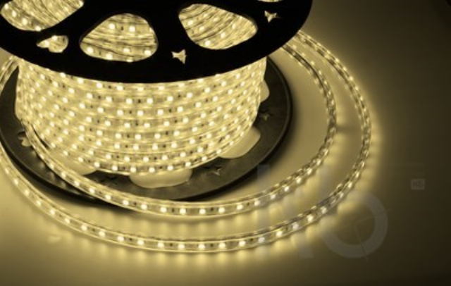 LED лента 220 В, 10х7 мм, IP67, SMD 2835, 60 LED/m, цвет свечения теплый белый, бухта 100 м